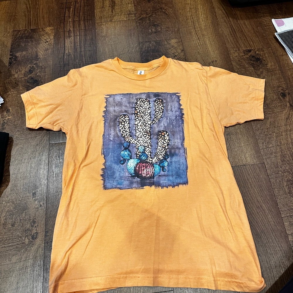 Tultex Orange Short Sleeve Tee with Cactus Print